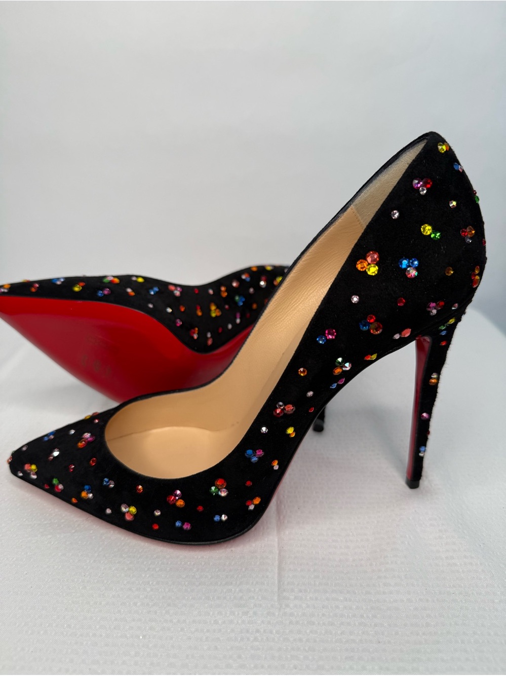 Christian Louboutin Black Suede and Crystal Stiletto Pumps
